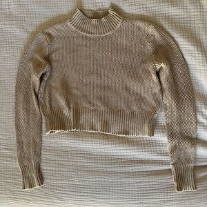 Kendall & Kylie Cropped Mock-Neck Sweater – Beige – Size Small